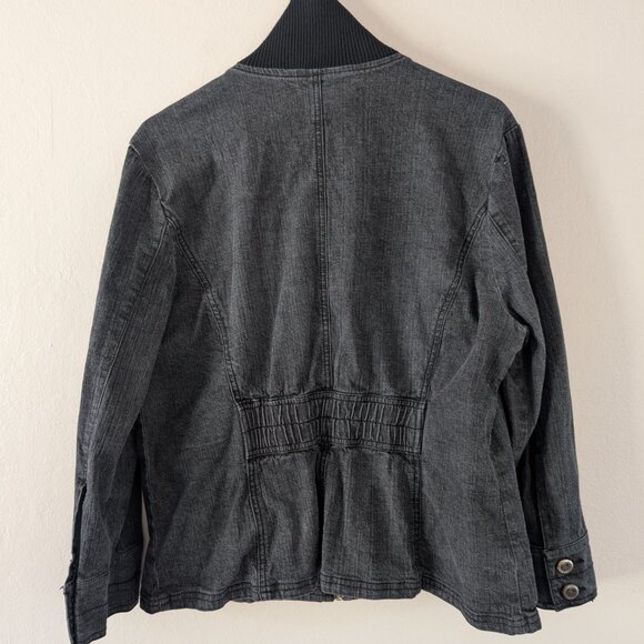 Vintage Rocawear Denim Jacket Faded Black Denim Distressed Full Zip Collar 2X - Picture 2 of 16